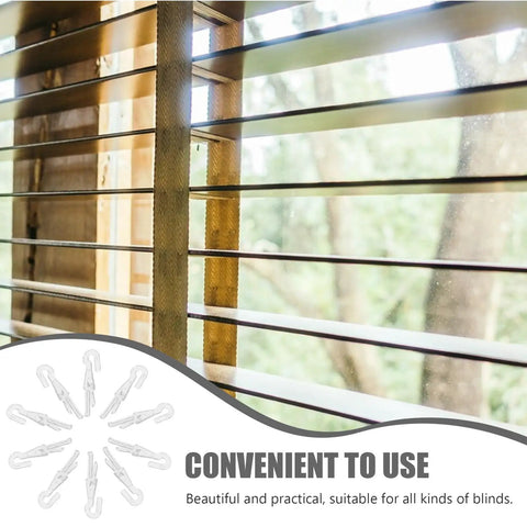 Rock Solid 12 Piece Blind Wand Replacement Hooks Built With Heavy Duty Alloy For Smooth Tilt Action And Fast Window Treatment Repairs Around Your Place, showing hooks on blinds.