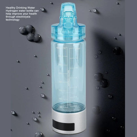 Hydrogen Water Bottle With Sprayer For Direct Inhalation Portable 400ml Hydrogen Rich Cup in blue against a grey background
