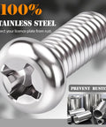 Close-up of stainless steel bolt from Badass Skull Design Stainless Steel License Plate Screw Kit With M6 1.0 X 16mm Phillips Pan Head Bolts
