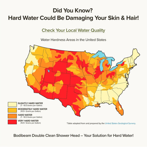 Map showing U.S. water hardness areas for Bathroom Sink Faucet Water Filter With Vitamin C Gel Stops Chlorine And Heavy Metals NSF Certified Softens