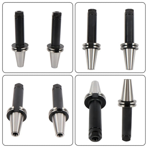 Durable 2 Piece Cat40 Er20 Collet Chuck Set Featuring 6 Inch Tool Holders made of high strength iron for machining jobs.