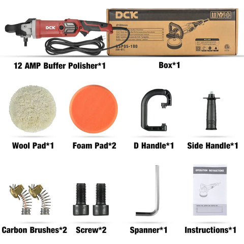 7-Inch Buffer Polisher With 8 Speed Settings 600-3500 RPM Detachable Handle Soft Start 1250W 12 Amp Motor accessories kit