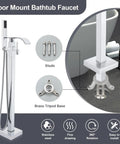 Freestanding Tub Filler With Handheld Shower Kit Floor Mounted Chrome Bath Faucet showing studs and brass tripod base
