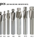 7-piece set of HSS counterbore end mills in M3-M12 sizes for CNC router use