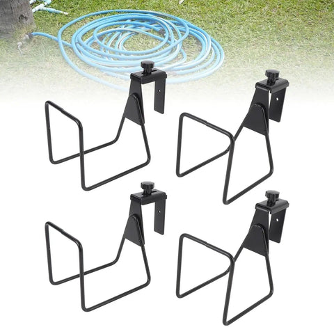 Adjustable Wall Mounted Hose And Pipe Rack For Lawn And Garage Cleanup Holds Eighty Feet, heavy duty steel hooks for organizing hoses.