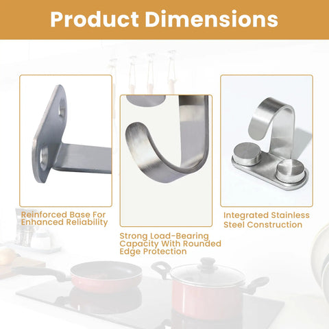 Stainless Steel Ceiling Hooks Pack Of 12 For Curtains Purses Bags Mugs And More Brushed Finish Screw In Ceiling Hangers shown with close-up dimensions