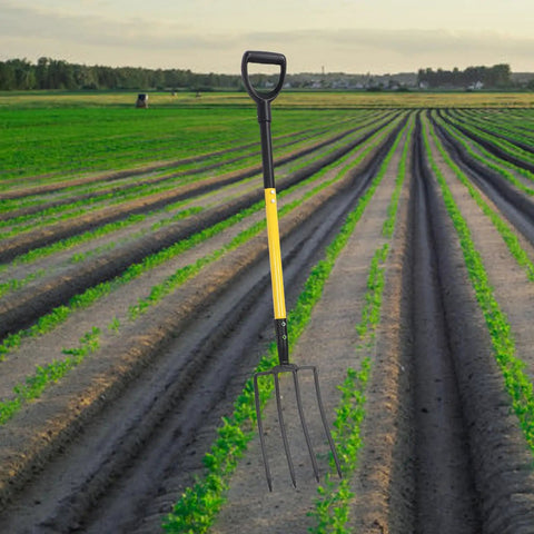 46 Inch Four Tines Pitch Fork With Y Grip Handle, Heavy Duty Iron Garden Spading Fork For Digging in field