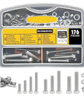 176 Piece 304 Stainless Steel Hex Nuts And Bolts Assortment Kit With SAE Coarse Thread For DIY Home Workshop And Auto Repairs Durable Heavy Duty Pro Grade Hardware Set, case view