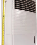 Portable Evaporative Air Cooler Humidifier Fan 10 Liter Tank Remote Control with measuring tape for size reference.