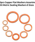 Copper Washers Set 150 Pcs Eight Sizes Sealing Flats M6 M20 shown arranged on white background