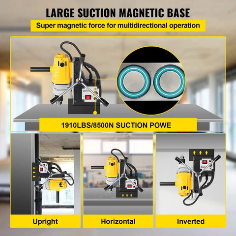 Compact Md13 Magnetic Drill Press With 8500N Holding Force And Powerful 750W Motor for industrial uses with a large magnetic base.