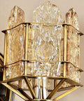 Solid Brass Wall Sconces With Glass Lantern, close-up detail showcasing the vintage style light's intricate glass design.