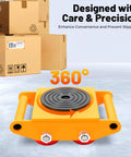 Premium 4 Pack Heavy Duty Machinery Mover Skates With 6 Ton Capacity, solid carbon steel skate with 360° rotation for cargo handling.