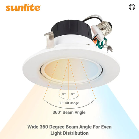 LED 4 Inch Round Retrofit Gimbal Recessed Downlight With E26 Medium Base 8W 65W Equivalent 30 Degree Tilt Dimmable ETL Listed