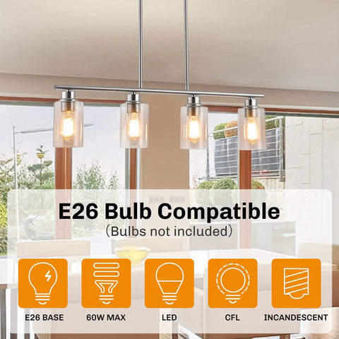Farmhouse Industrial 4 Light Pendant Lighting for Kitchen Island and Dining Room with Clear Glass Shade in Matte Black and Gold Finish Perfect for Kitchens and Living Spaces Featuring Seeded Glass and Easy Install over a dining area