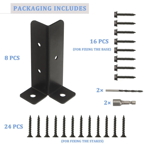 8Pcs Adjustable Post Anchor Brackets Kit Heavy Duty Wood Fence Base Brackets Fits 1.5x1.5 2x2 2x4 4x4 Includes screws and drill bits