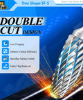 Tree shape SF-5 tungsten carbide burr by Asieg Tool, double-cut, 1/4in shank, 1/2in cutter on blue packaging.