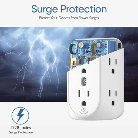 2 Prong To 3 Prong Grounding Outlet Adapter With 6 Wide Outlets, surge protection feature against lightning background