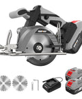 20V Cordless Circular Saw Featuring Brushless Motor And 5 Inch Compact Build Includes 4 Amp Hour Battery And Fast Charger for woodworking.