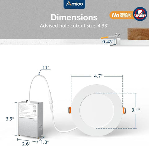 Sixteen Pack 6 Inch Ultra Thin LED Recessed Ceiling Light With Junction Box 6000K Daylight dimensions and installation view