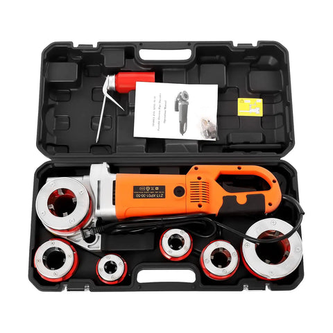 Heavy Duty Electric Pipe Threading Machine With 2300W Pure Copper Motor For 1/2 To 2 Inch Stainless Steel Pipes in portable case.