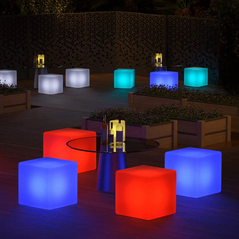 16 Inch LED Glow Cube Chair Light With Remote Control For Patio Garden Bar Cafe Outdoor Indoor Lit Mood Lamp That Changes RGB Colors Waterproof Rechargeable Light Up Stool Decor For Parties And Events