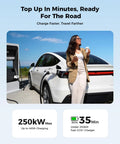 Heavy Duty Ccs To Nacs Electric Vehicle Charging Adapter Snags Up To 250 Kilowatt Dc Fast Charge For Tesla Model Y charging at station.