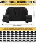 Fifty Pack Universal Cabinet Hinge Restrictor Clips Stop Annoying Door Slams With Totally Effortless Slide On Soft Close Compatibility For Kitchens And Bathrooms Full Control Over Swing Angles Built Tough, black nylon clip dimensions shown.