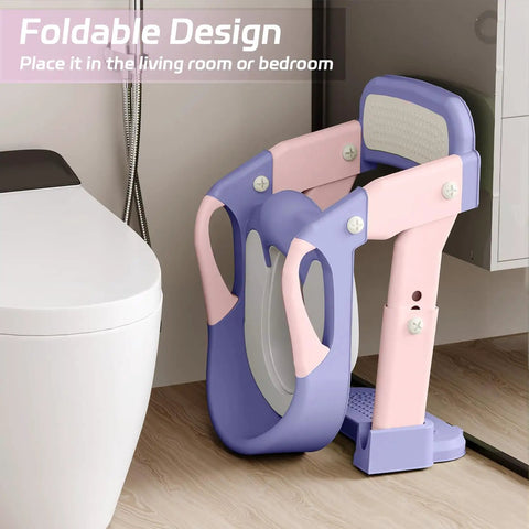 Game Changing 3-In-1 Toddler Potty Training Seat And Foldable Potty Chair With Step Stool, Adjustable Height For Little Champs, No Fuss Cleanup, Ultra Comfy Bathroom Helper Pink Purple