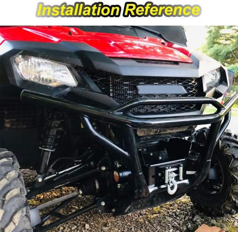 Honda Pioneer Front Bumper Winch Mount Plate Kit For 2014 2026 700 4 UTVs installed on vehicle with red hood