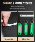 Heavy Duty Steel Key Wall Cabinet With Twenty Spaced Out Hooks And Three Digit Combo Lock Keep Your Spare Keys Safe And Sound For Home Office Or Rental Property Indoors Black, showing hooks with number stickers.