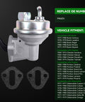 Front view of Mechanical Fuel Pump Replacement For SBC Small Block Chevy 350 With Stock 7.5 To 9.5 PSI Pressure Compatible With GM V8 Carbureted Engines Easy Swap In For Classic Buick Chevrolet GMC Olds And Pontiac Cars with gaskets