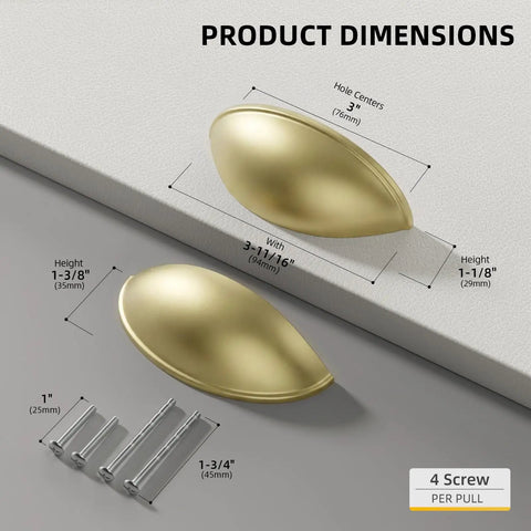 Light Brass Cup Pulls 10 Pack Brushed Gold Cabinet Pulls Gold Cup Drawer Handles 3 Inch Hole Centers Zinc Alloy