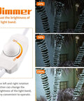 Lit 40Ft LED Rope Lights Dimmable Indoor Outdoor Waterproof 6000K Daylight White wrapped around palm trees with dimmer switch