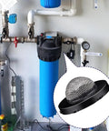 Heavy Duty 8 Pack Hose Water Filter Washers With Mesh Screen Inserts For Garden Hoses and Washing Machines shown with a filtration system.