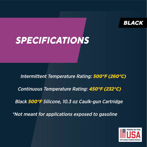 Rutland 500°F RTV high-heat silicone sealant, black, 10.3 oz caulk-gun cartridge
