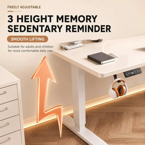 Rock Smooth Electric Height Adjustable Desk With Walnut And White Finish featuring Quiet Lift Motor And Memory Presets Perfect Sit Stand Workstation For Office Gaming Or Creative Projects At 63x24 Inches with height adjustment feature.