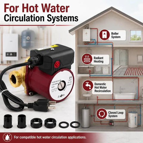 Heavy Duty Hot Water Circulation Pump With Smooth Operator Efficiency For Hydronic Heating Loops, 1/8 HP, compatible with systems.