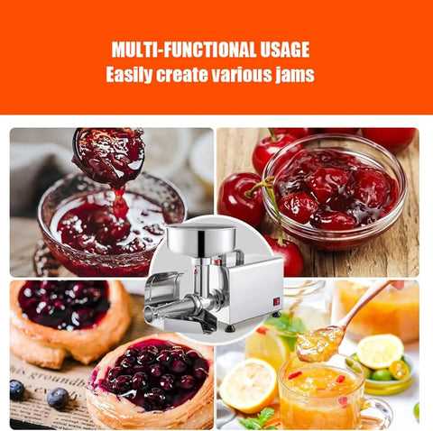 Premium 220 Stainless Steel Commercial Electric Food Strainer And Press Machine For Puree, Sauce, And Juice Making in use for jam.