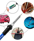 60 Watt Adjustable Temperature Soldering Iron Kit With 5 In 1 Electronics Repair Set in action on various circuit boards