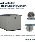 138 Cu Ft Horizontal Outdoor Storage Shed With Glidetop Sliding Lid Weatherproof Resin Shed With Floor For Bikes Motorcycles And Lawn Mower Heavy Duty Easy Access Made In The USA with pad-lockable 3-door locking system
