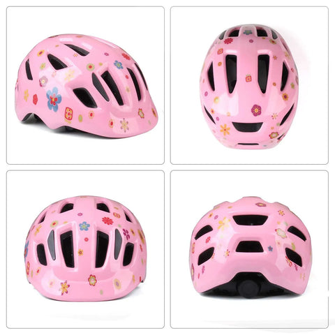 Toddler Bike Helmet For 1 Year Old And Up Adjustable Multi Sport Safety Gear Flower Pattern XS XXS, four views.