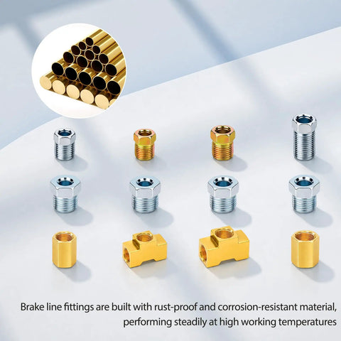 Premium 104 Piece Brake Line Fitting Kit Covers 3/16 And Quarter Inch Tubing With Corrosion Resistant Brass Nuts Unions And Tees For Quick Car Fixes brass fittings assortment