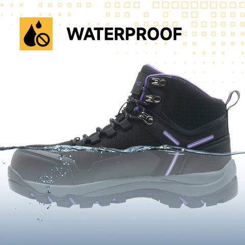 Waterproof Steel Toe Work Boots For Women With Wide Width, Non Slip And Lightweight Design, durable construction, side view.