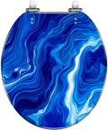 Round Resin Toilet Seat for Bathroom in vibrant blue marbled design, suitable for various toilet sizes.