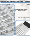 Close-up of Heavy Duty 74 Inch Atv Ramps 2 Pack showing anti-slip grip surface and punched teeth for secure loading.
