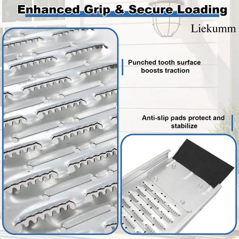 Close-up of Heavy Duty 74 Inch Atv Ramps 2 Pack showing anti-slip grip surface and punched teeth for secure loading.