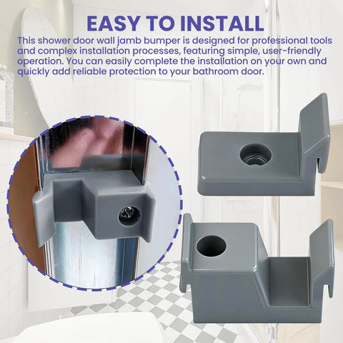 Heavy Duty Shower Door Bumpers And Sliding Glass Door Guides, Tough As Nails Anti Collision Stoppers shown installed on a shower door.