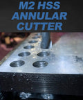 Lichamp M2 HSS annular cutter set for magnetic drill; metal worktable with circular holes