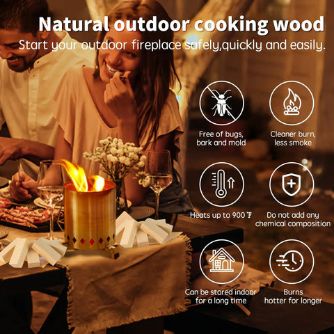 Mini Fire Wood Sticks With 12 Fire Starters fast easy starts kiln dried pine 3.5 inch length waterproof charcoal starters displayed